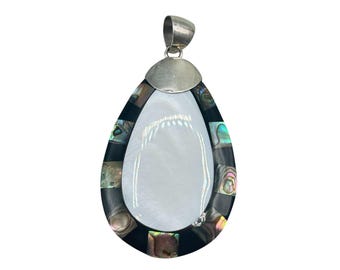 Mother Of pearl Abalone Drop Pendant Sterling Silver LS ID 925 Signed