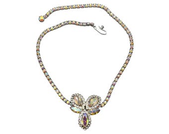 Vintage Weiss Aurora Borealis Crystal Necklace Rhinestones Choker 15"
