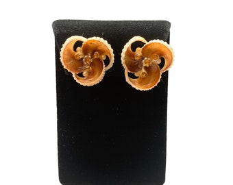 Old 1940s Seashells Earrings Faux Pearls and Rhinestones Screw Back