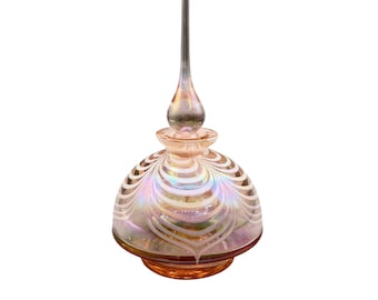 Iridescent Pink Art Glass Perfume Bottle White Pulled Feather Design