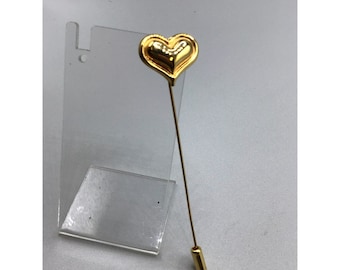 Heart Stick Pin Lapel Pin Gold Tone Puffy Heart Pin Vintage Costume Jewelry