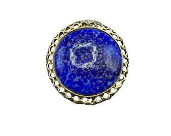 Blue Lapis Glass Pin Brooch Gold Tone Round Pin And Pendant Vintage Costume Jewelry