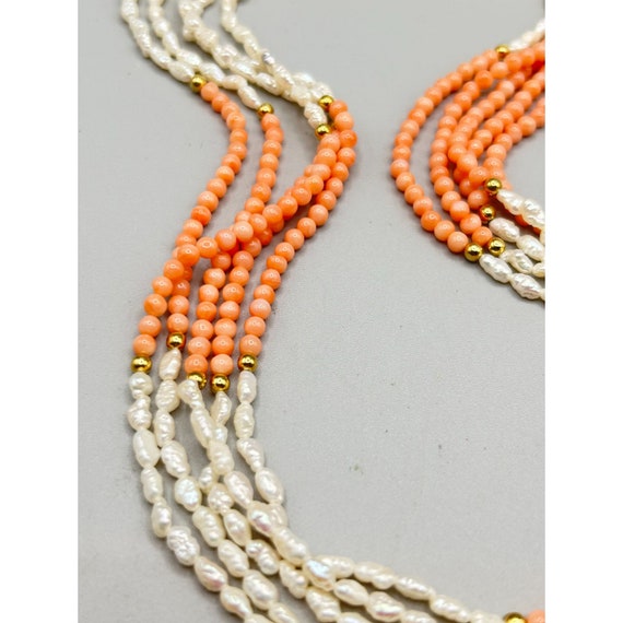 Vintage Coral and Rice Pearls Necklace & Bracelet… - image 4