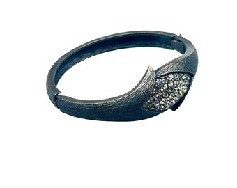 REBEL DESIGNS Hinged Bangle Bracelet Antiqued Color Metal And Crystals