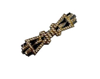 Vintage Pierre Bex Style Brooch Bar Pin Art Deco Inspired Black And Gold