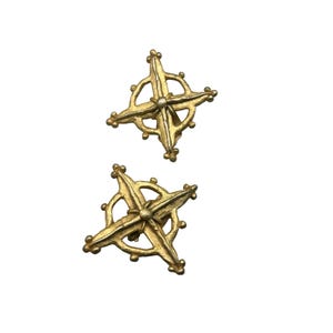70s Brutalist Clip On Earrings Abstract Design Gold Tone Clips