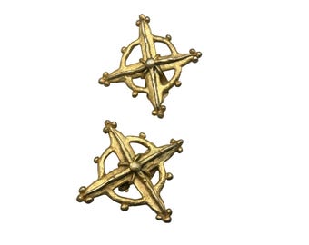 70s Brutalist Clip On Earrings Abstract Design Gold Tone Clips