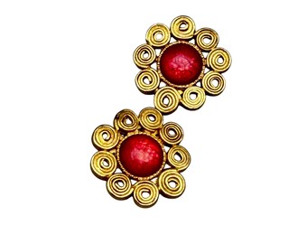 Vintage Pink And Gold Clip On Earrings Matte Gold Tone 80s Floral  Clips