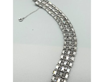 Sparkly Rhinestones Bracelet Vintage Gatsby Glam Jewelry Multiple Rows Prong Set