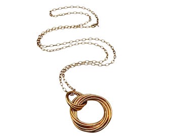 MILOR Bronze Rose Gold Plated Circles Pendant Necklace Made In Italy
