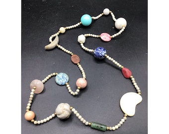 Stone Necklace Semi Precious Gemstones Beaded Earthy Tones Long Single Strand