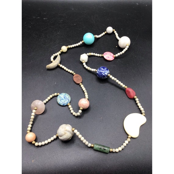 Stone Necklace Semi Precious Gemstones Beaded Ear… - image 1