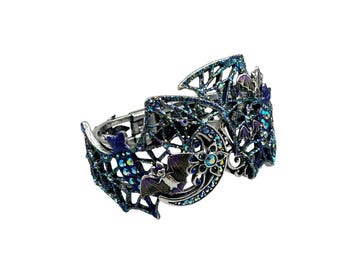 KIRKS FOLLY Bat Clamper Bangle Bracelet Glitters And Crystals Silver Tone New In Box