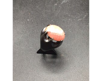 Pink Rhodonite Ring Sterling Silver MCM Adjustable Size Raised Stone Retro Ring