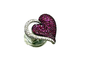 Vintage Rubies Heart Ring Size 7 Sterling Silver 925 Statement Ring