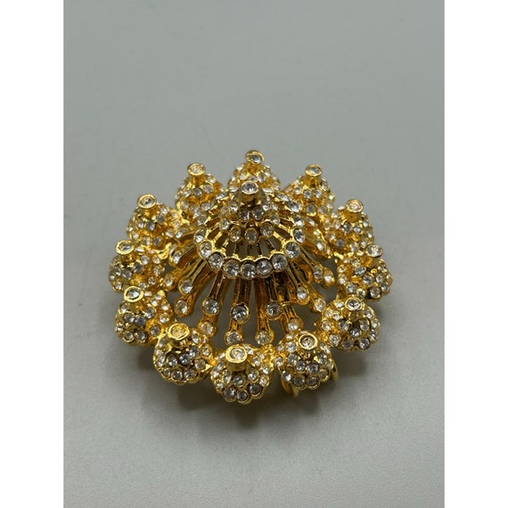 Statement Brooch Gold Tone Clear Rhinestones High… - image 2