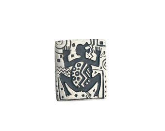 Alice Seely Pewter Fetishes Brooch Pin 1998 Vtg Boho Petroglyph Style Abstract
