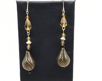 Art Glass Dangles Earrings Pierced Leverback Optic Drop Beads Fashion Long Drops