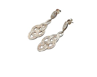 Sterling Silver Celtic Dangles Earrings Pierced Drops Intersecting Design