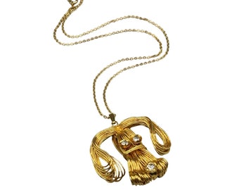 Vintage Wired Dog Figural Pendant Necklace Gold Tone Animal Puppy Handcrafted