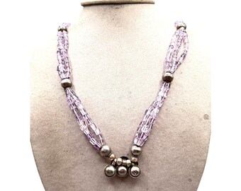 Vintage Sterling Silver Multi Strand Amethyst Necklace Sudha 925 Sterling Silver Clasp