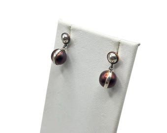Sterling Silver And Copper Earrings Ball Dangles Pierced Small Drops Mixed Metal Jewelry