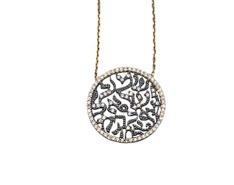 Gold Over Sterling Silver Shema Pendant Necklace Cubic Zirconia  CZ Stones