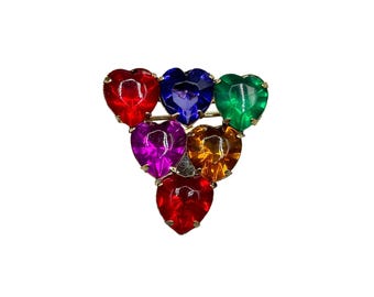 Vintage 90s Heart Shaped Pin Brooch Multicolor Cluster Acrylic Jewelry