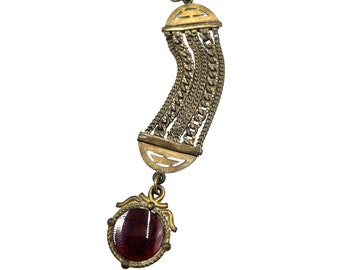 Antique Watch Fob Intaglio Cameo Soldier Head Carnelian Color Glass AS IS