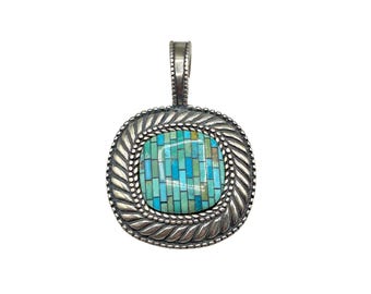 CAROLYN POLLACK Pendant Enhancer Sterling Silver Turquoise Micro Mosaic Relios Pendant