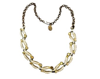 Vintage Necklace Cream Color Enamel Over Gold Tone