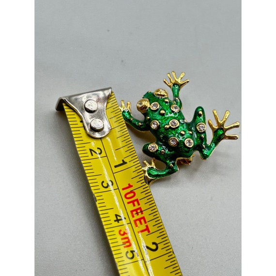Vintage Green Frog Brooch Pin Gold Tone Enameled … - image 6