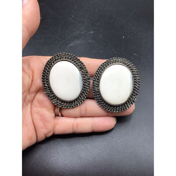 Big Statement Earrings White & Silver Tone with Ca