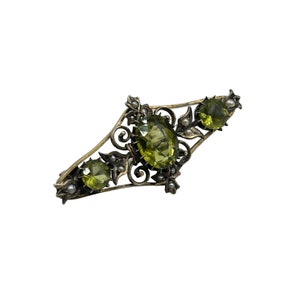Antike viktorianische Peridot & Saatperlen Sterling Brosche Grüne Steine Elegante Anstecknadel