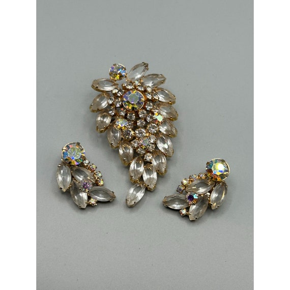 Vintage Rhinestones Brooch & Clip On Earrings Set… - image 2