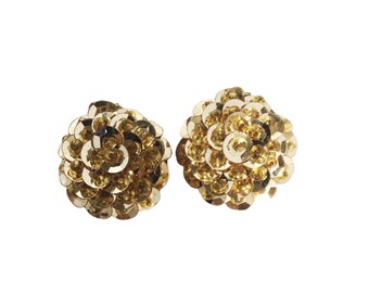 Golden Sequins Clip On Earrings Vintage Retro Classic Clip On Costume Jewelry
