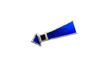 Stained Glass Arrow Brooch 1.75" Blue & Red Handcrafted Jewelry Pin