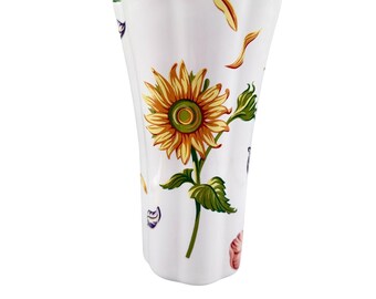 Vintage Tiffany & Co. "Tiffany Petals" Porcelain Vase Hand-Painted Sunflower Scalloped Green Rim