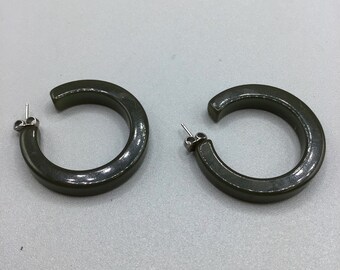 Plastic Hoops Earrings Vintage Green Early Plastic Pierced Fun Costume Jewelry