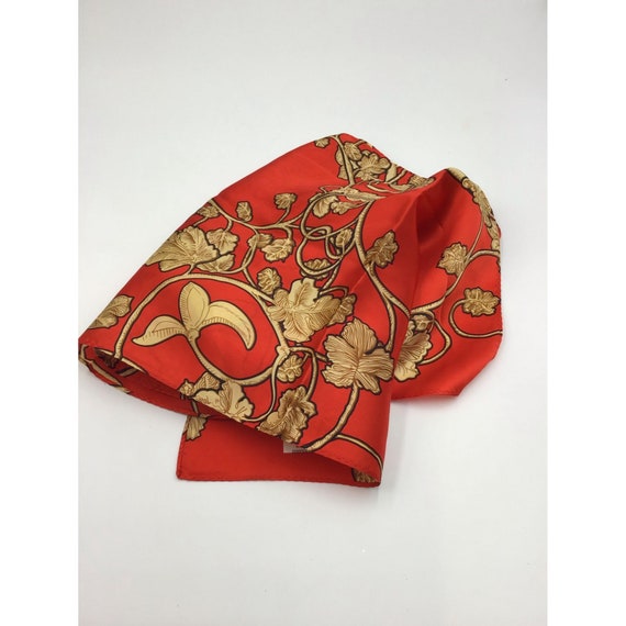 Echo Vibrant Red with Gold Print 100% Silk Scarf … - image 4