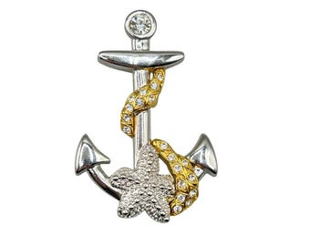 Vintage Kenneth J Lane Nautical Pendant or Brooch Anchor With Starfish Gold And Silver Tone