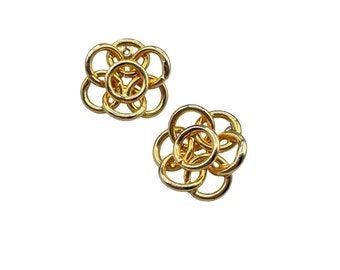 Intersecting Circles Earrings Gold Tone Pierced Studs 80s 90s Floral Bold Design
