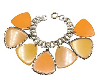 Vintage Bakelite Bracelet Butterscotch Chunky Triangular Charms Link Bracelet