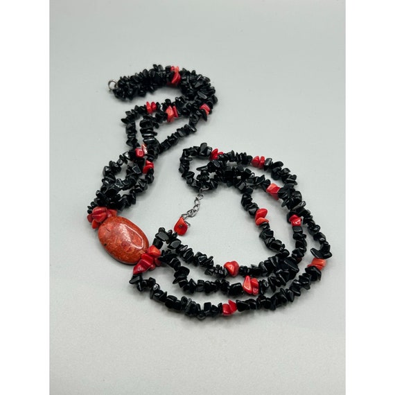 Vintage Black Onyx and Red Sponge Coral Necklace … - image 9