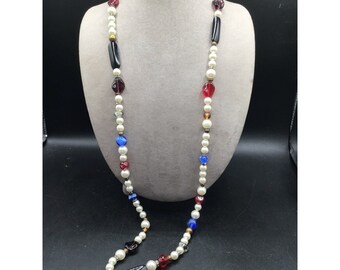 Signed Joan's Collectables Necklace Beaded Jewel Tones Acrylic Beads and Pearls