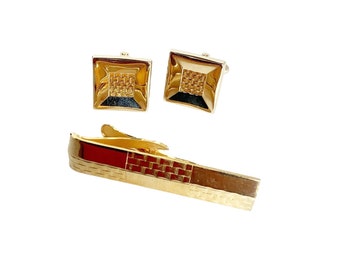 Cufflink Tie Bar Set Hickok USA Man Accessory Gold Tie Bar and Cuff Links Set