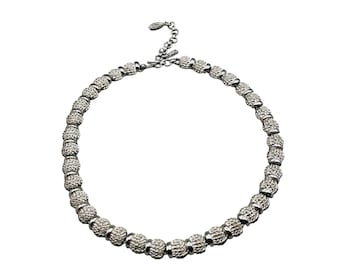 Vintage MONET Necklace Silver Tone Choker Collar Necklace Textured Links