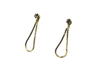 Rhinestone Stud Earrings with Removable Gold Tone Chain Dangle Jackets