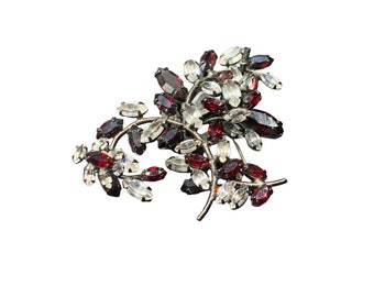 Schreiner Trembler Brooch Red and Clear 1950s Fancy Pin Unsigned Needs REPAIR