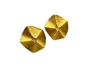 Vintage Clip On Gold Tone Earrings Geometric Design Statement Earrings